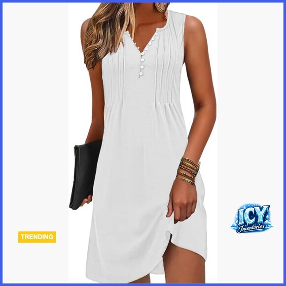 Other - Polyester Rayon Spandex V-Neck Sleeveless Beach Sundress with Pockets